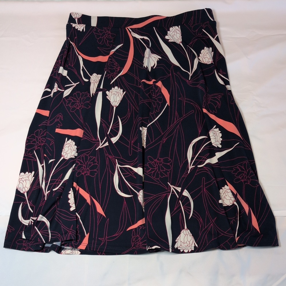 GILLI Womens Navy Floral Pull On A-Line Skirt Sz M Office Workwear Pre-owned